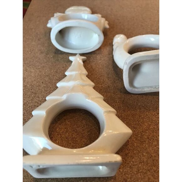 Ceramic Napkin Rings Set of 5 White Angels Santa Turkey Christmas Tree Handmade - Picture 4 of 9